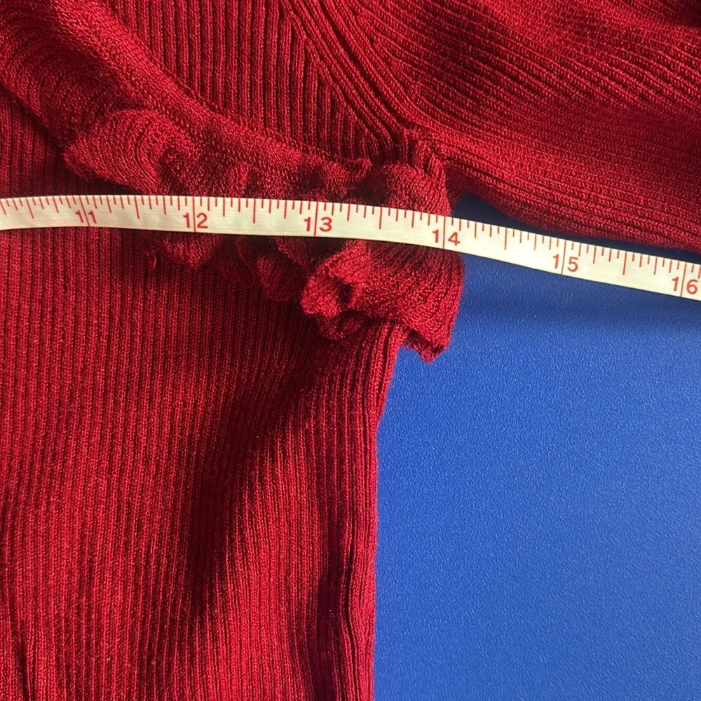 august silk Red Ribbed Ruffle Long Sleeve Top - Picture 6 of 7